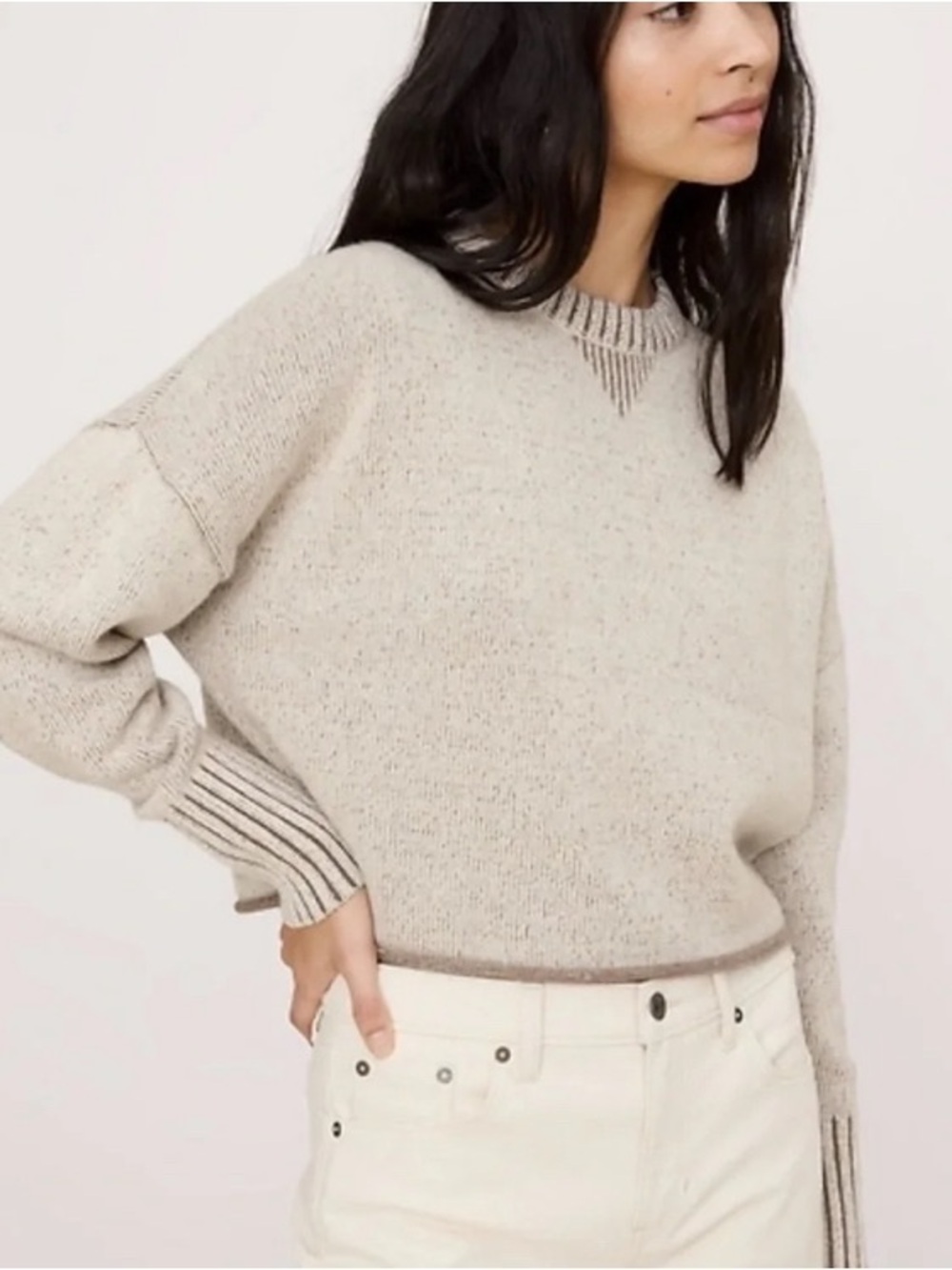 Banana Republic MERINO-COTTON TWO-TONE CROPPED SWEATER new with tags